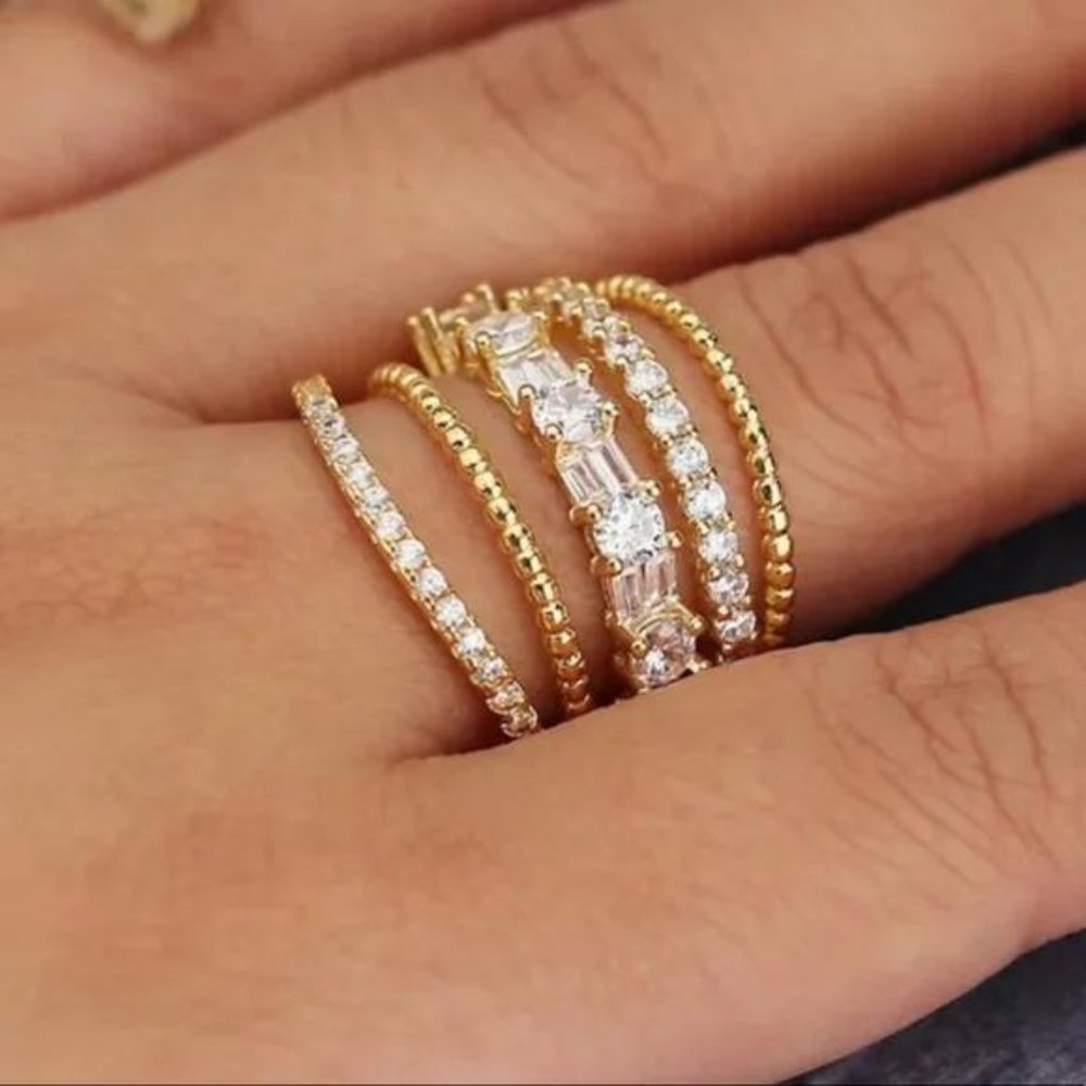 925 STERLING SILVER OVER 18K YELLOW GOLD DIAMOND RING - Picture 1 of 4